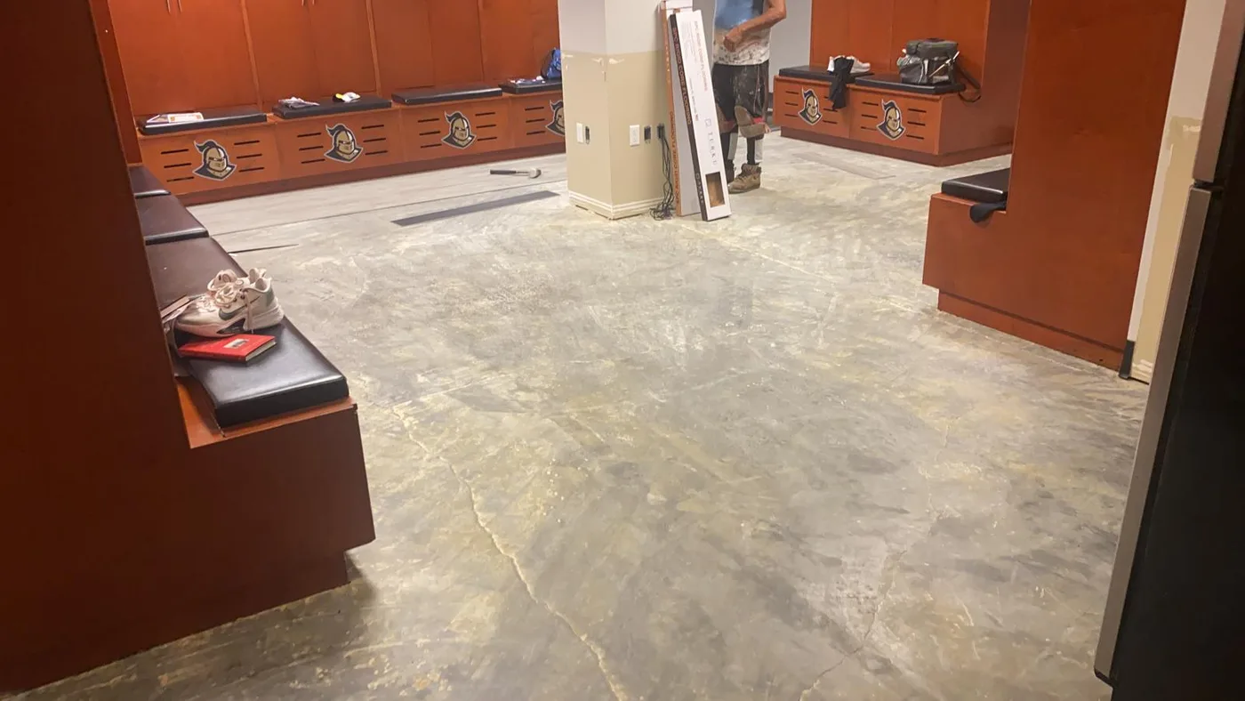 UCF men's locker room commercial vinyl flooring installation in Orlando